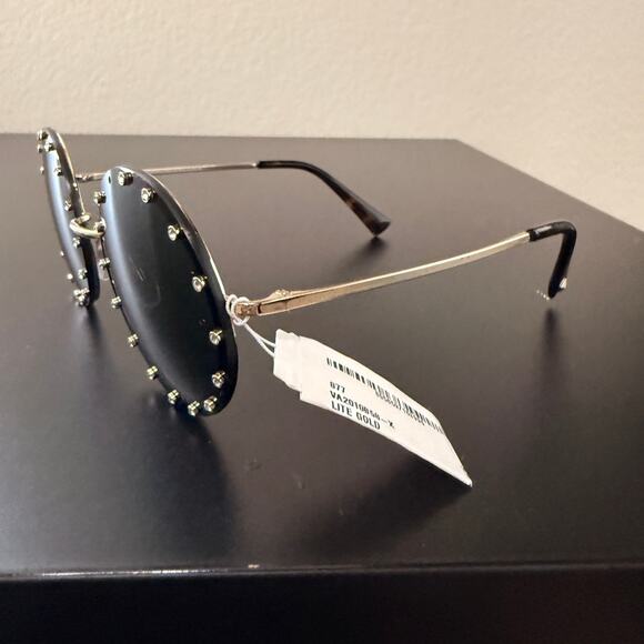 Valentino Black/Gold Tone VA 2010-B Crystal Embellished Round Sunglasses main image 4